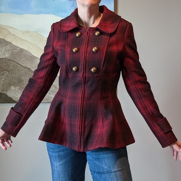 ANTHROPOLOGIE elevenses wanigan plaid peplum coat S 6 - Picture 1 of 16